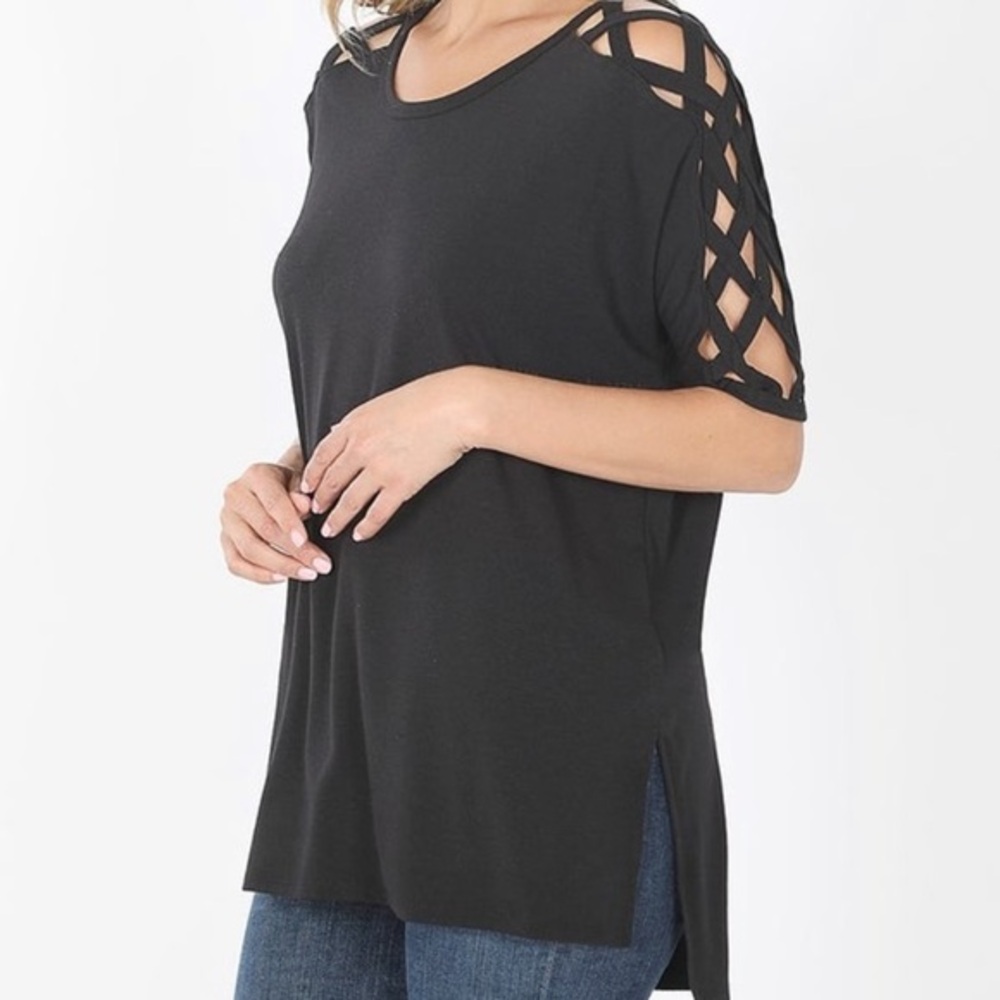 Black Criss Cross Hi-Low Top, medium